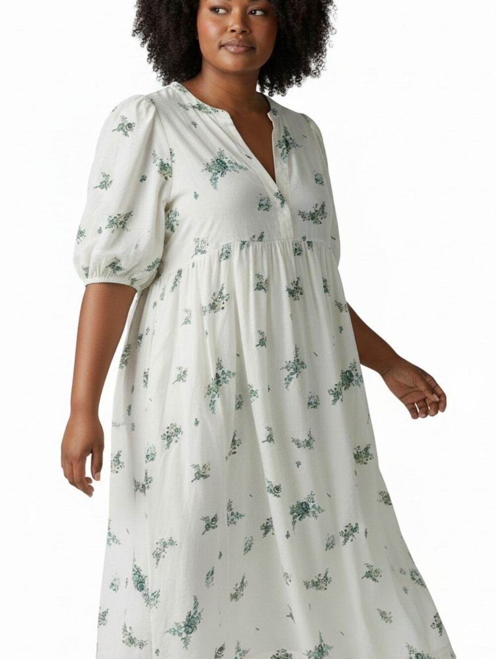 Universal Thread Maxi Size Large Ivory with Green Floral Pockets Midi-Maxi
